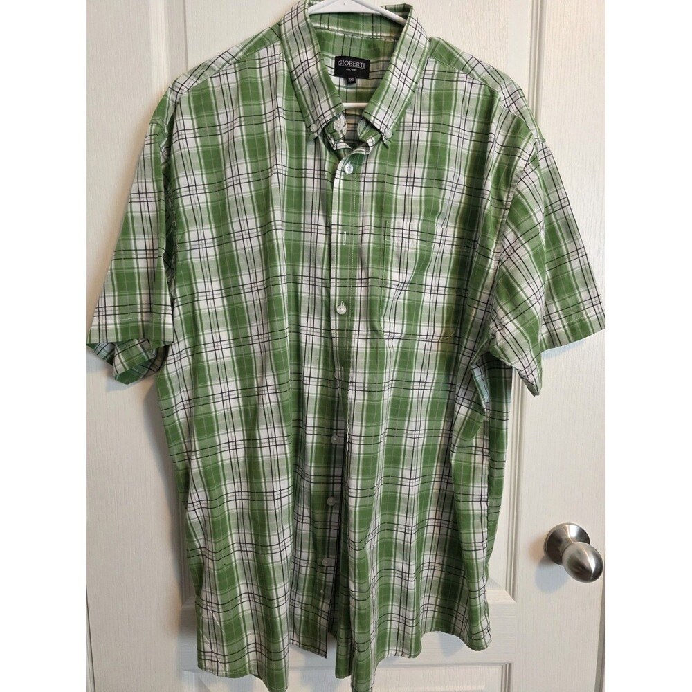 Gioberti Men's 2XL Green White Black Plaid Short Sleeve Button-Up Shirt 090